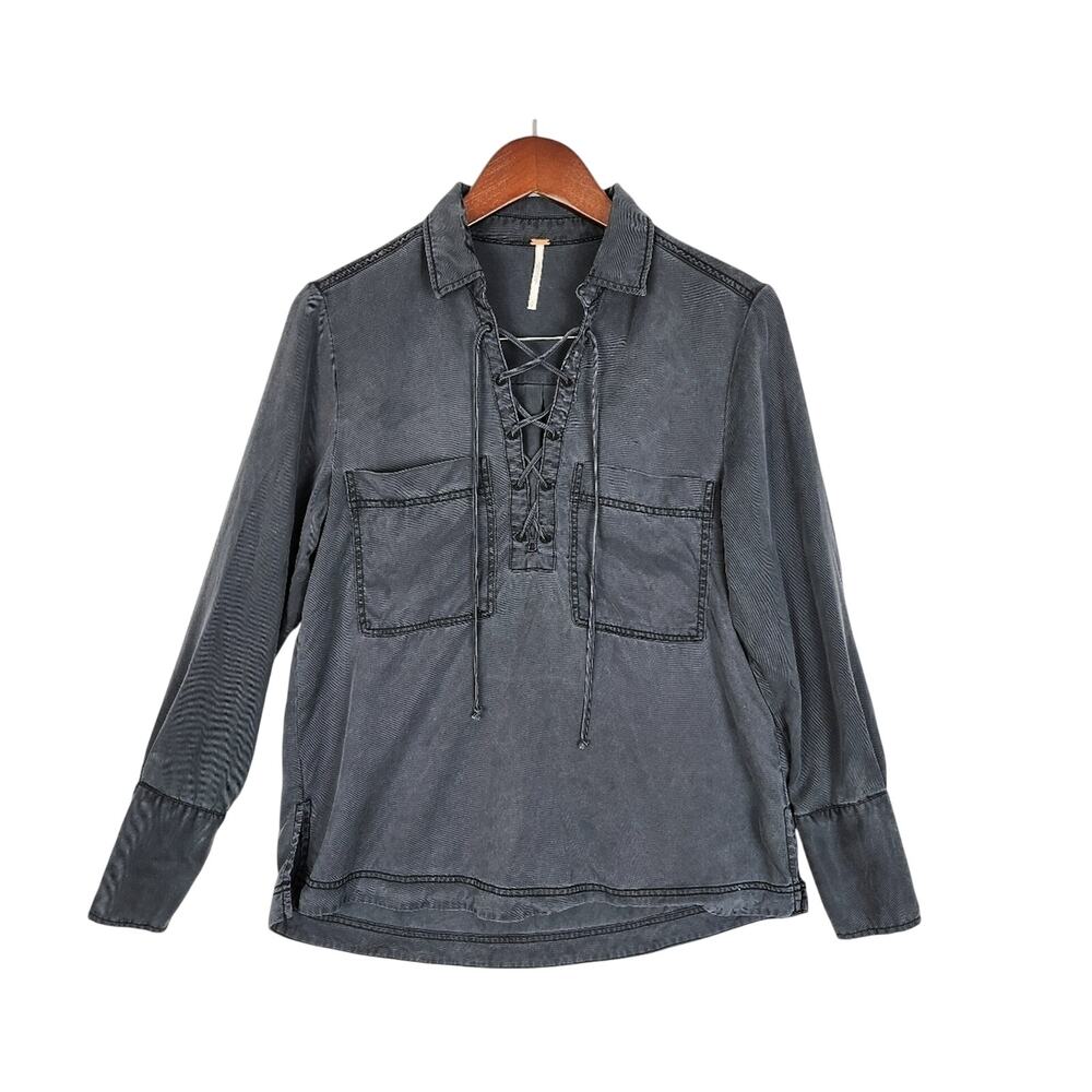 Free People Black Tie Up Blouse SMALL